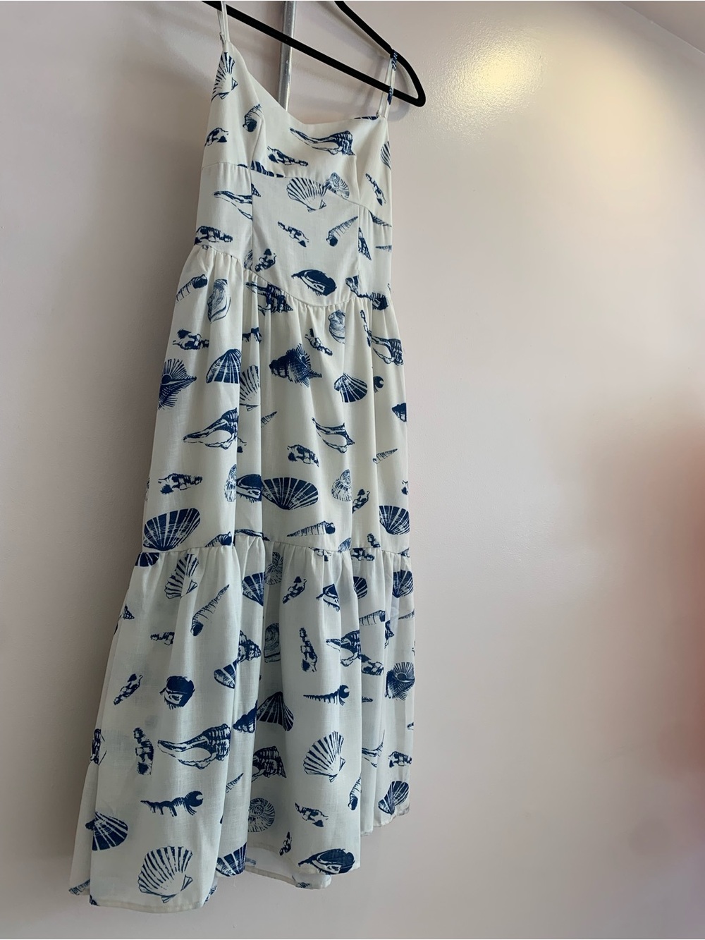 Cider White Sundress with Blue Seashell Print